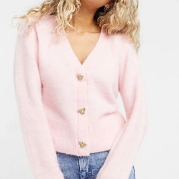 Paris Atelier & Other Stories Soft Pink Wool & Alpaca Blend Bee Cardigan - Picture 11 of 12